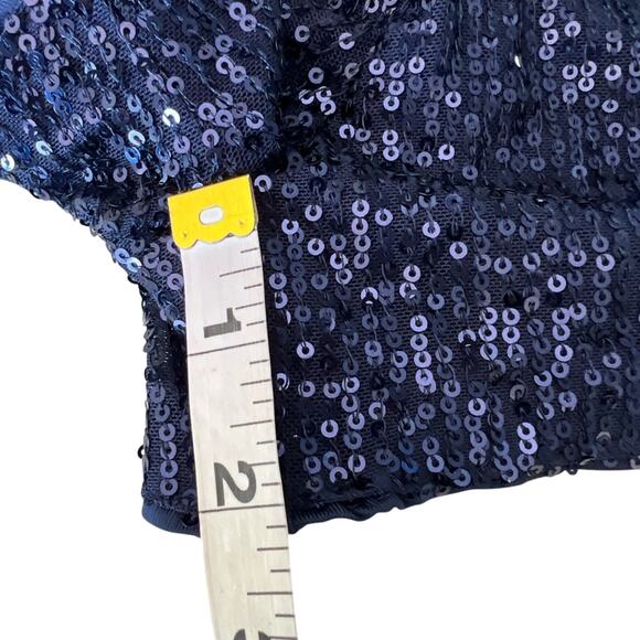 Navy Blue Sequin Knit Romper Woman Size XL Elastic Waist Pockets Lined Clubwear - Picture 12 of 12